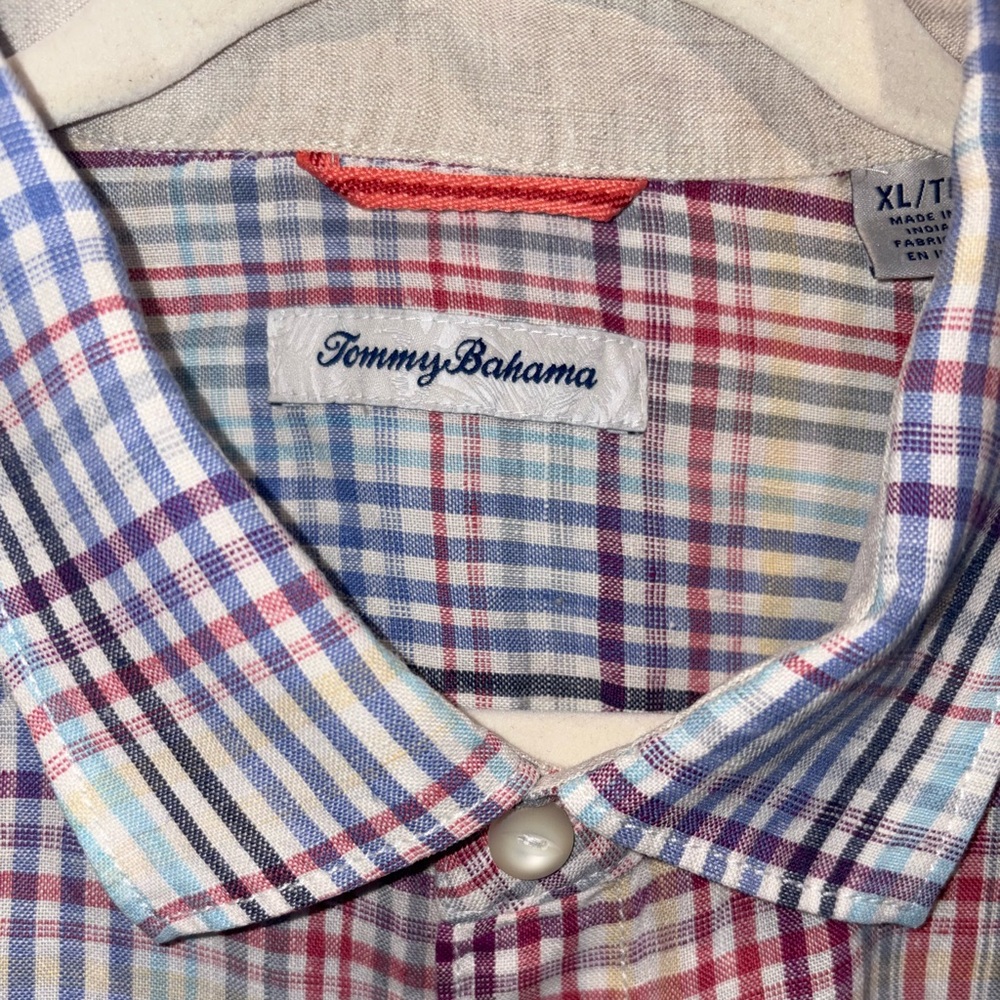 Tommy Bahama Blue and Red Casual Button Down Shirt.  Used. Size XL